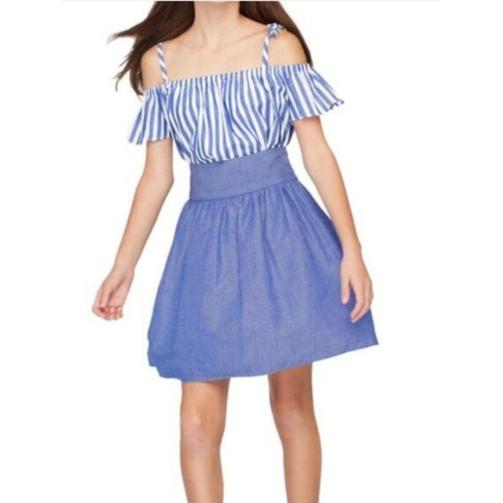 MILLY MINIS CHAMBRAY SHIRTING FLARE SKIRT